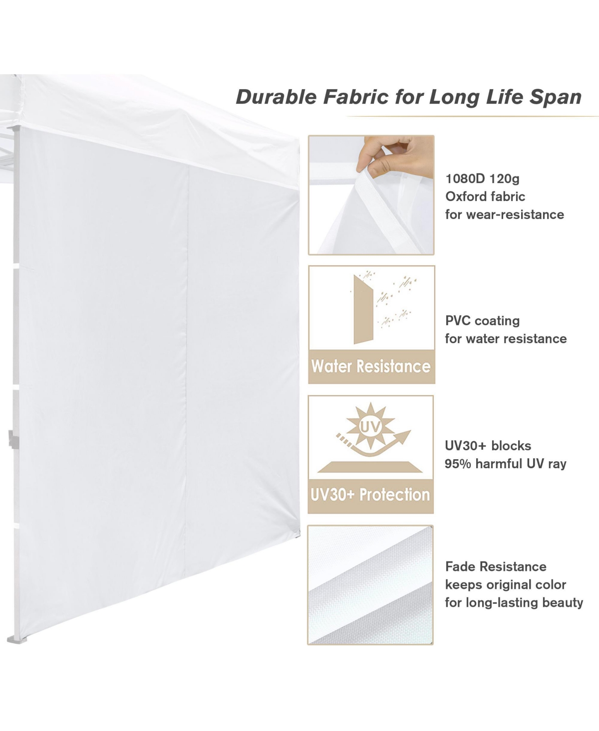 Instahibit 1080D 120g UV30+ Sidewall Fits 10x10ft Canopy Outdoor Picnic 2 Pieces