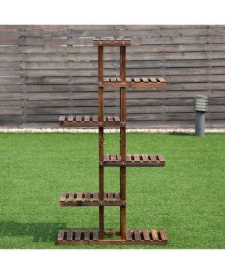 6 Tier Garden Wooden Shelf Storage Plant Rack Stand
