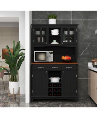 Kitchen Storage Cabinet Cupboard with Wine Rack and Drawers