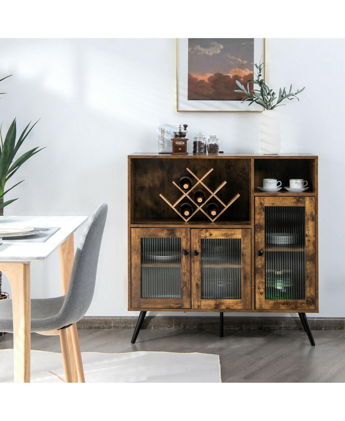 Sugift Buffet Storage Cupboard with Glass Door and Adjustable Shelves