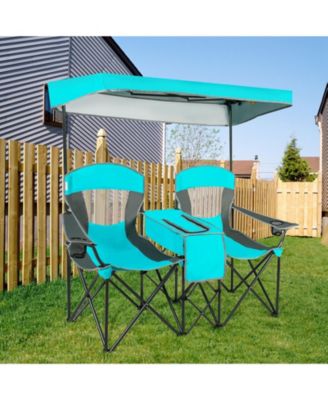 Turquoise Portable Folding Camping Canopy Chairs with Cup Holder