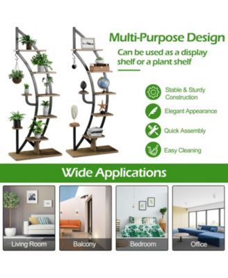 6-Tier Metal Plant Stand Holder Display Shelf with 9 Pots and Hook