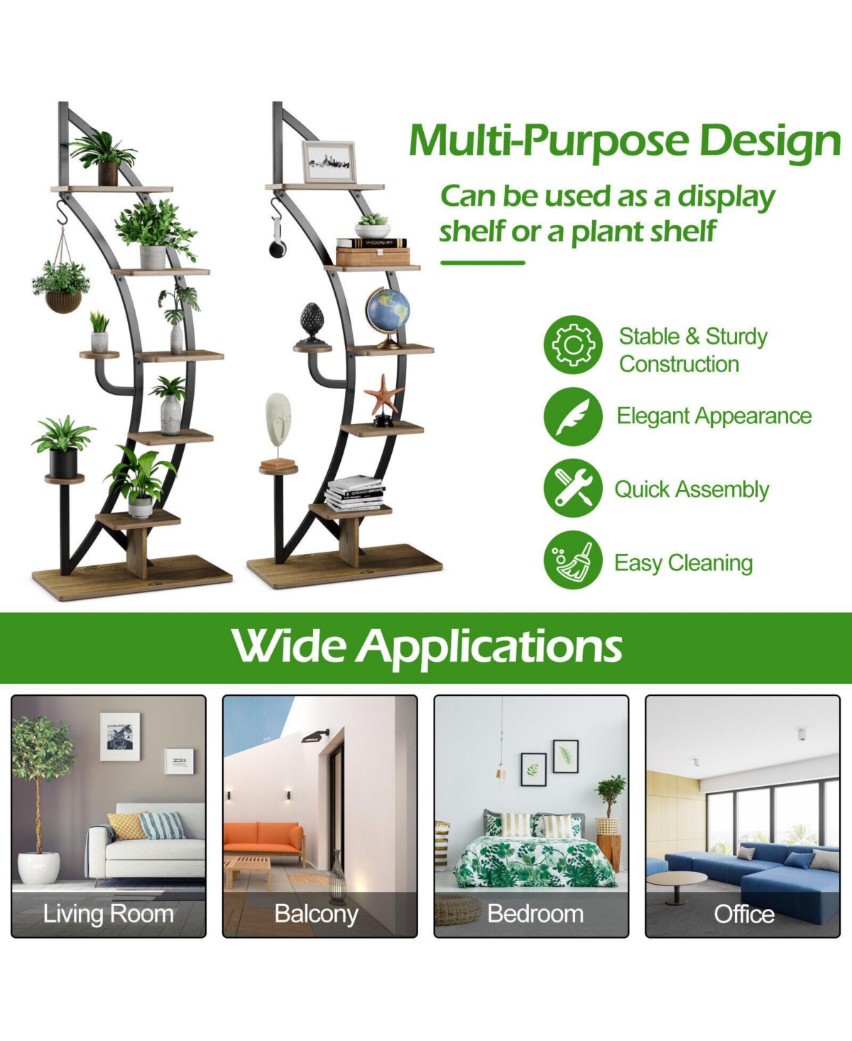 Sugift 6-Tier 9 Potted Metal Plant Stand Holder Display Shelf with Hook