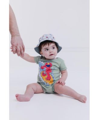 Baby Boys Elmo Cookie Monster Bird Romper and Bucket Sun Hat Newborn to