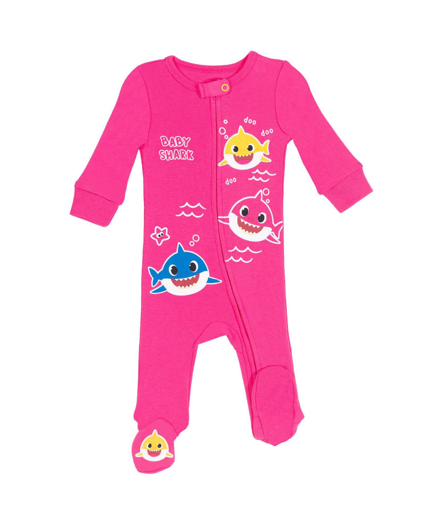 Baby Girls Pinkfong Shark 2 Pack Zip Up Sleep N' Play Coveralls