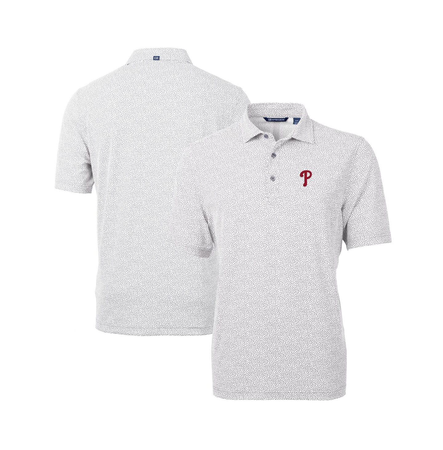Мужское поло Cutter & Buck Philadelphia Phillies Virtue Eco Pique Botanical Print Polo, цвет: Серый — фото 1