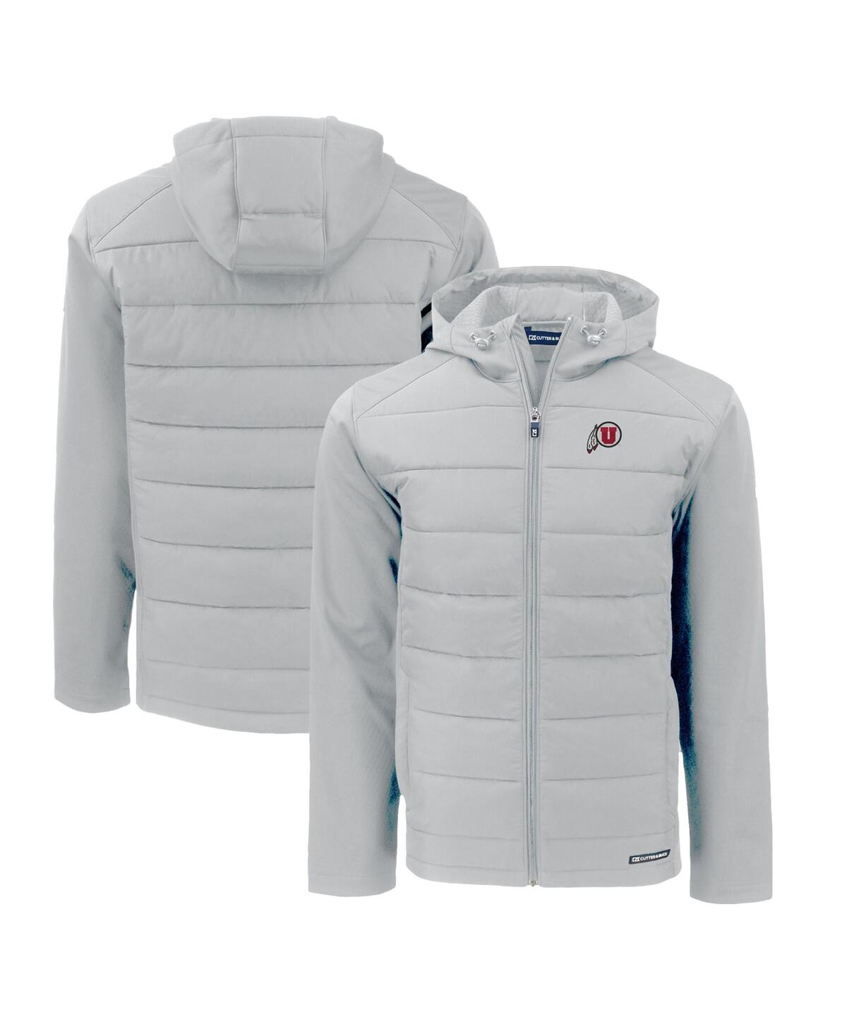 Cutter & Buck Men's Utah Utes Evoke Hybrid Eco Softshell Full-zip Hoodie In Gray