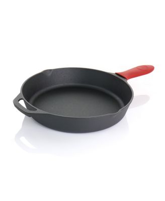 Pre-Seasoned 9 Piece Cast Iron Skillet Set with Lids and Red Silicone Holder
