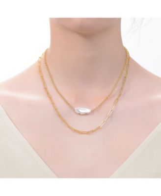 Sterling Silver 14K Yellow Gold Plated Genuine Freshwater Pearl Lobster Claw Layered Necklace