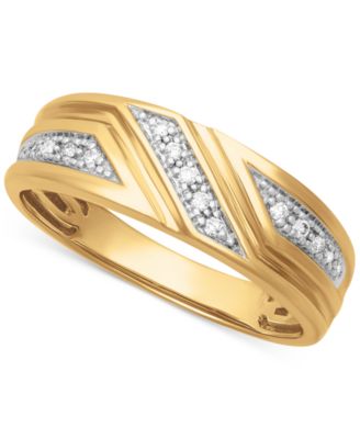 Macy's - Men's Diamond Three Station Wedding Band (1/10 ct. t.w.) in 14k Gold