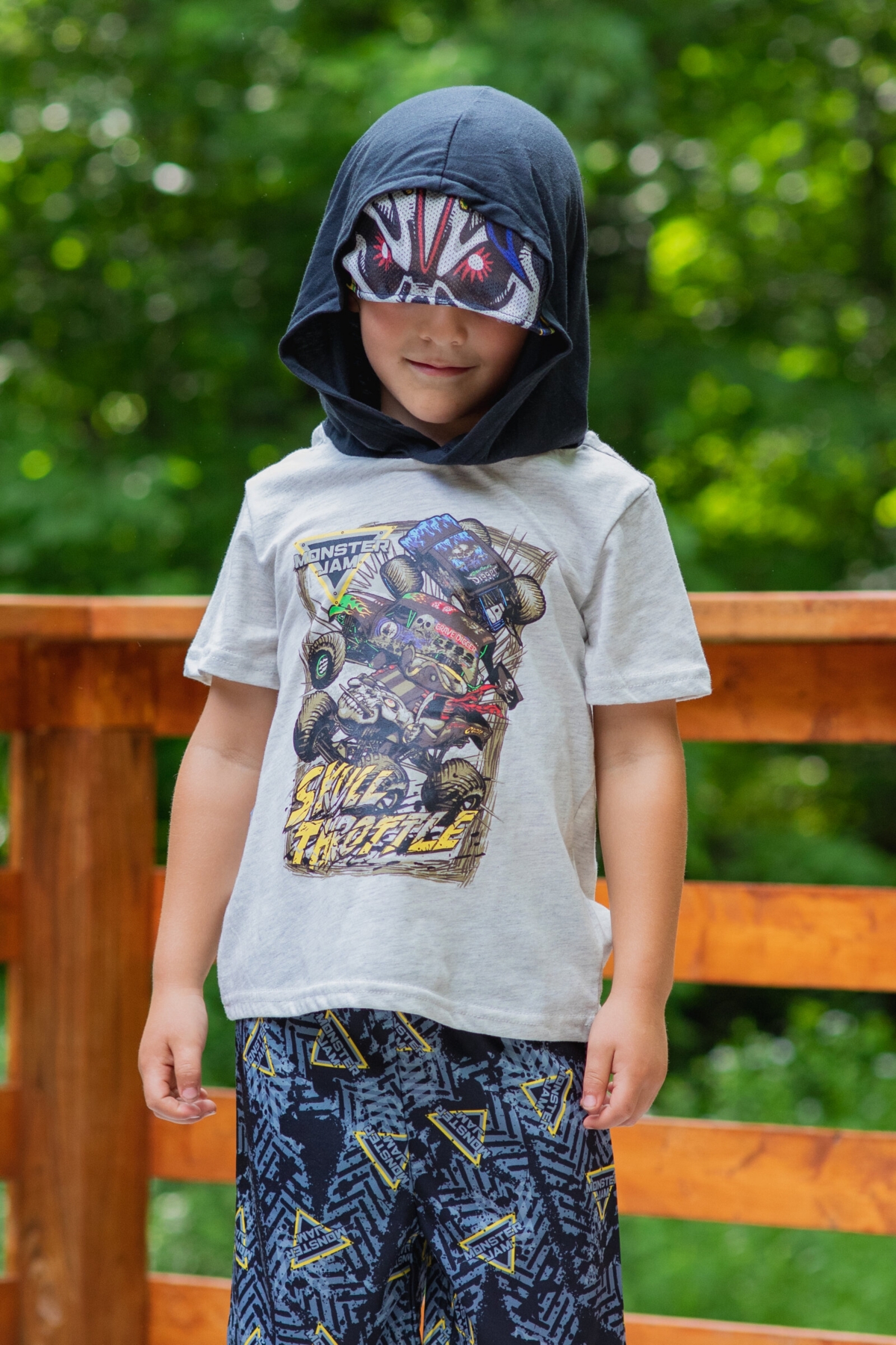 Monster Jam Boys Son-uva Digger Zombie Grave Digger Cosplay T-Shirt and Mesh Shorts Outfit Set to -/ black