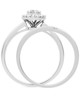 Diamond Halo Cluster Diagonal Two Row Bridal Set (1/4 ct. t.w.) in 14k White Gold