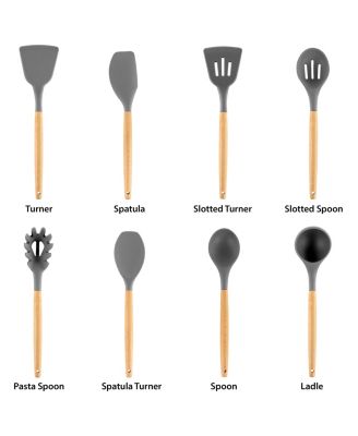  Set of 9 Silicone and Wood Cooking Utensils
