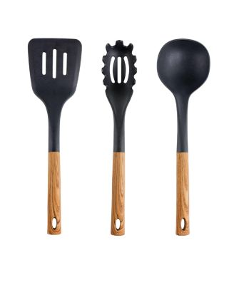 Black Nylon Cooking Utensils with Wood Design, Set of 7