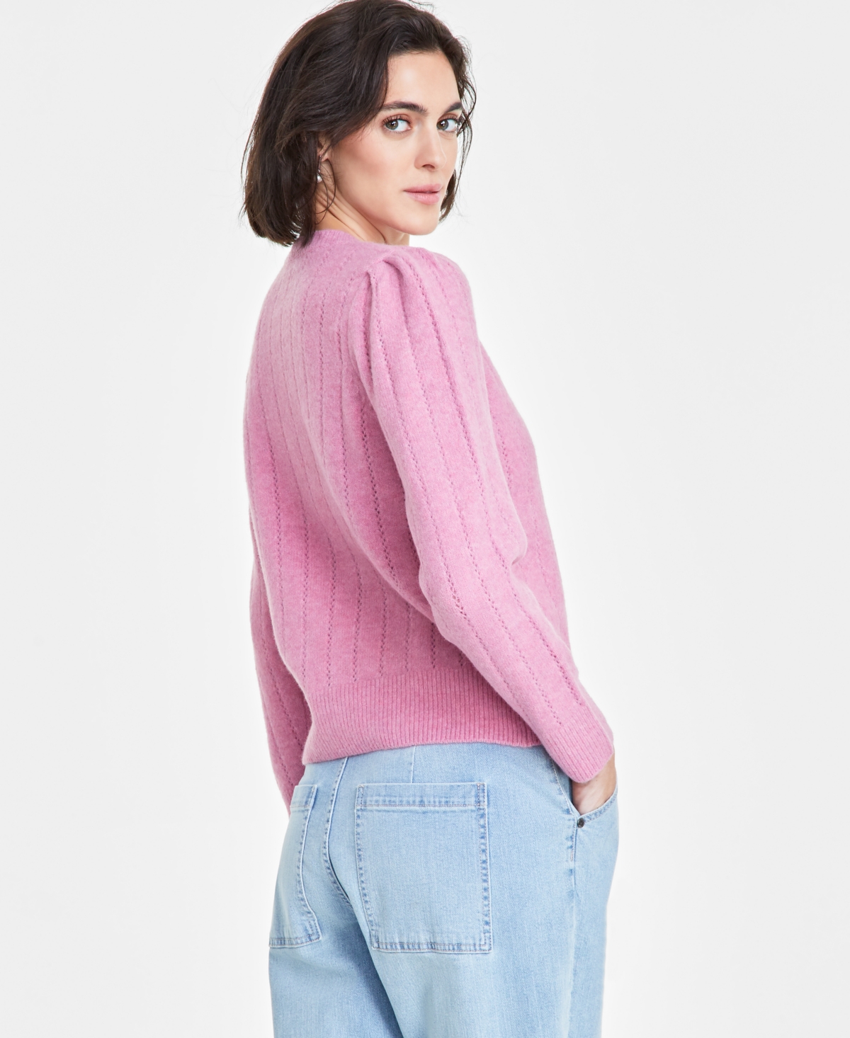 ON 34TH WOMEN'S POINTELLE CREWNECK PULLOVER SWEATER, CREATED FOR MACY'S 
