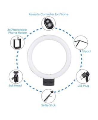 8" Dimmable LED Ring Light Floor Table Stand USB with Phone Holder for Makeup Live Stream