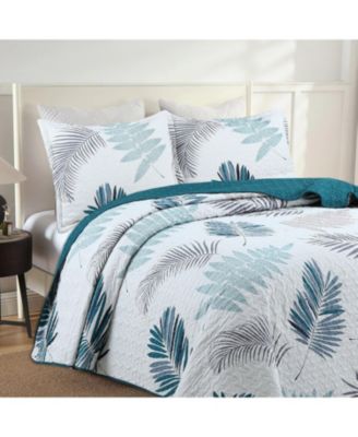 3 Piece Printed Leaf Quilt Set Lightweight Bedspread Set Queen