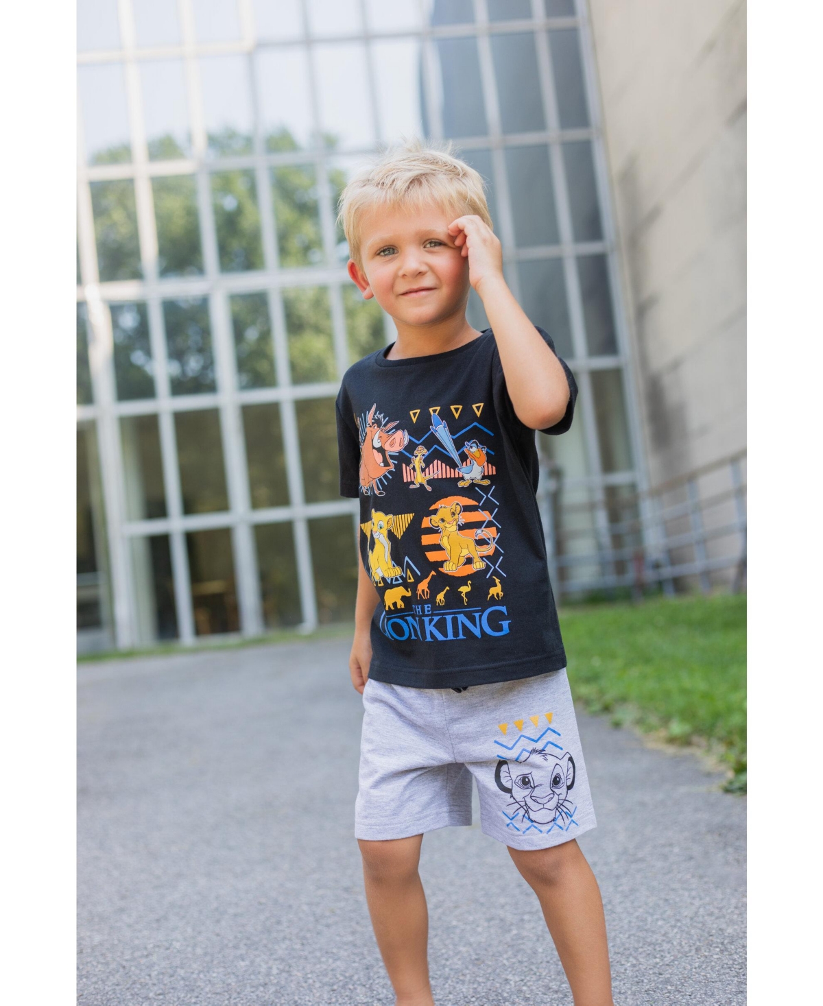 Disney Boys Lion King Toy Story Mickey Mouse Cars T-Shirt Tank Top and French Terry Shorts 3 Piece Outfit Set to -/ black / grey