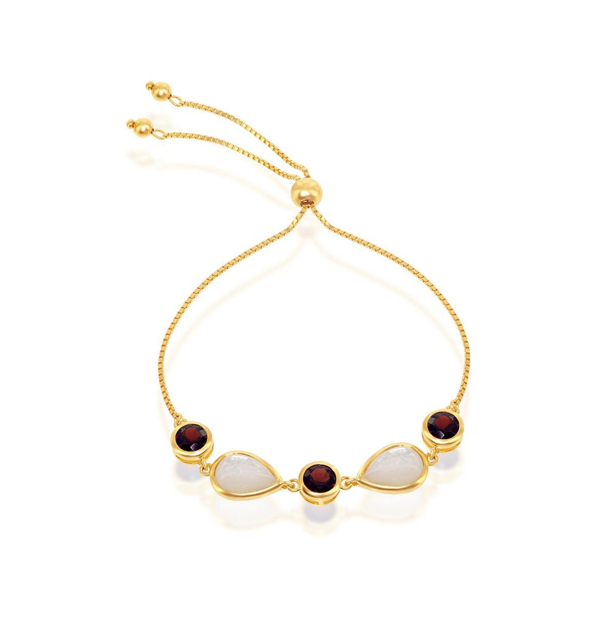 Sterling Silver Garnet and Mother of Pearl Adjustable Bolo Bracelet - Gold Plated - Garnet  mother of pearl