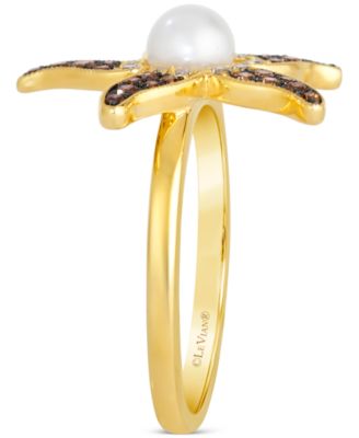 Freshwater Pearl (5-1/2 ct. t.w.) & Chocolate Ombr&eacute; Diamond (1/3 ct. t.w.) Starfish Ring in 14k Gold