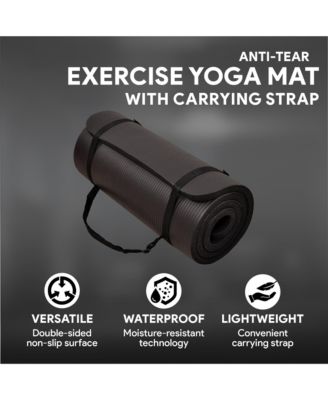GoYoga 71x24in Anti Tear Exercise Yoga Mat with Strap, Black