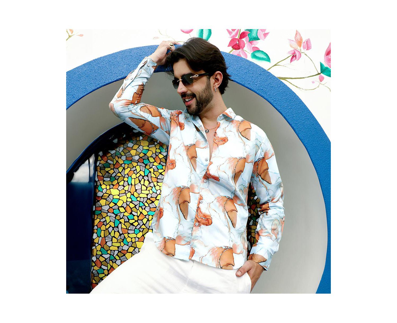 Men's Sienna Brown & Light Blue Marble Shirt