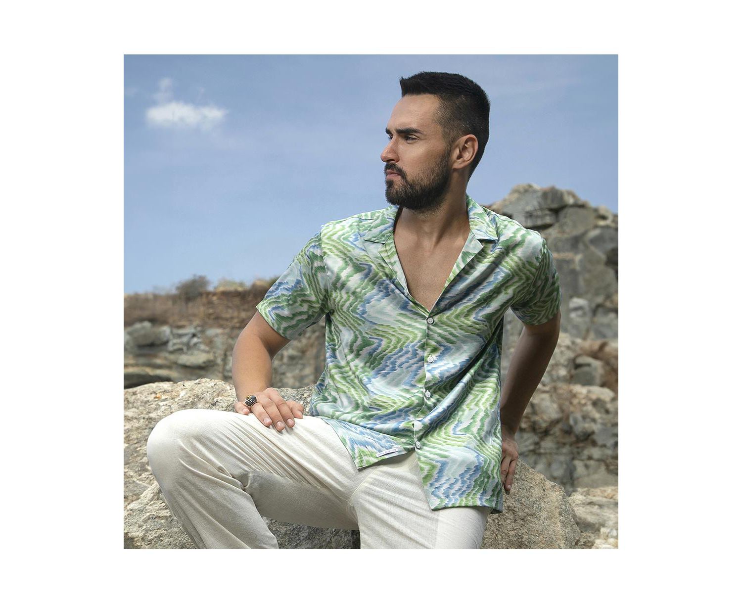 Men's Grass Green & Navy Blue Ripple Shirt