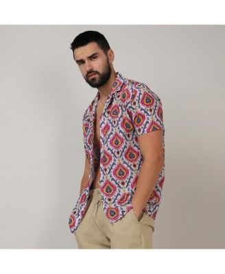 Men's Crimson Red & Ivory White Ethnic Shirt