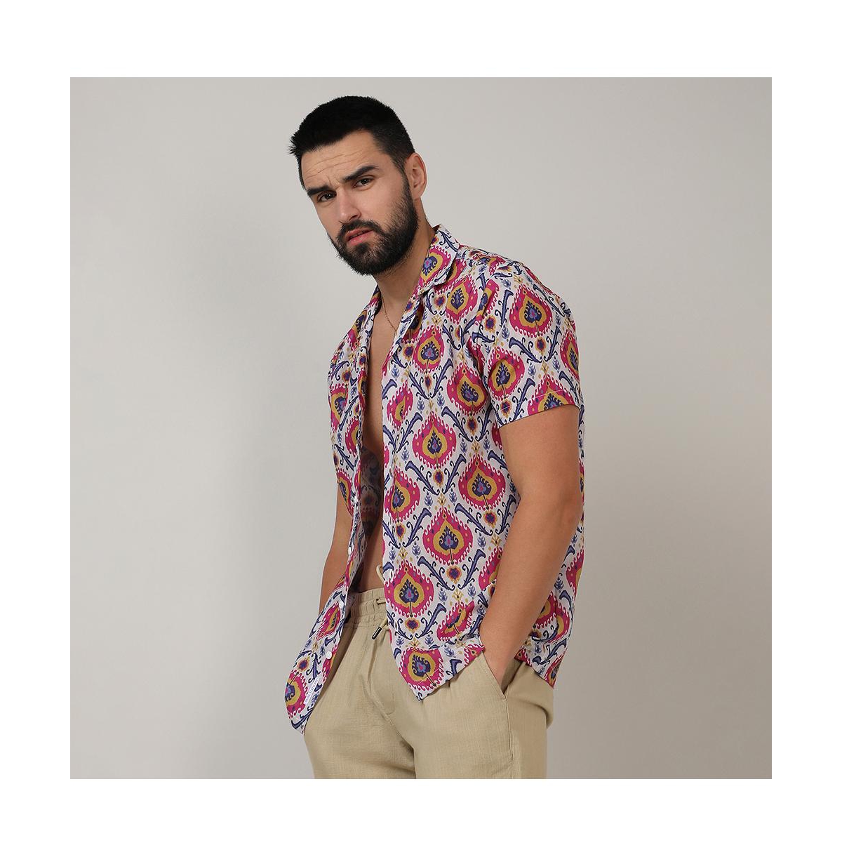 Campus Sutra Men's Crimson Red & IvoryEthnic Shirt - White