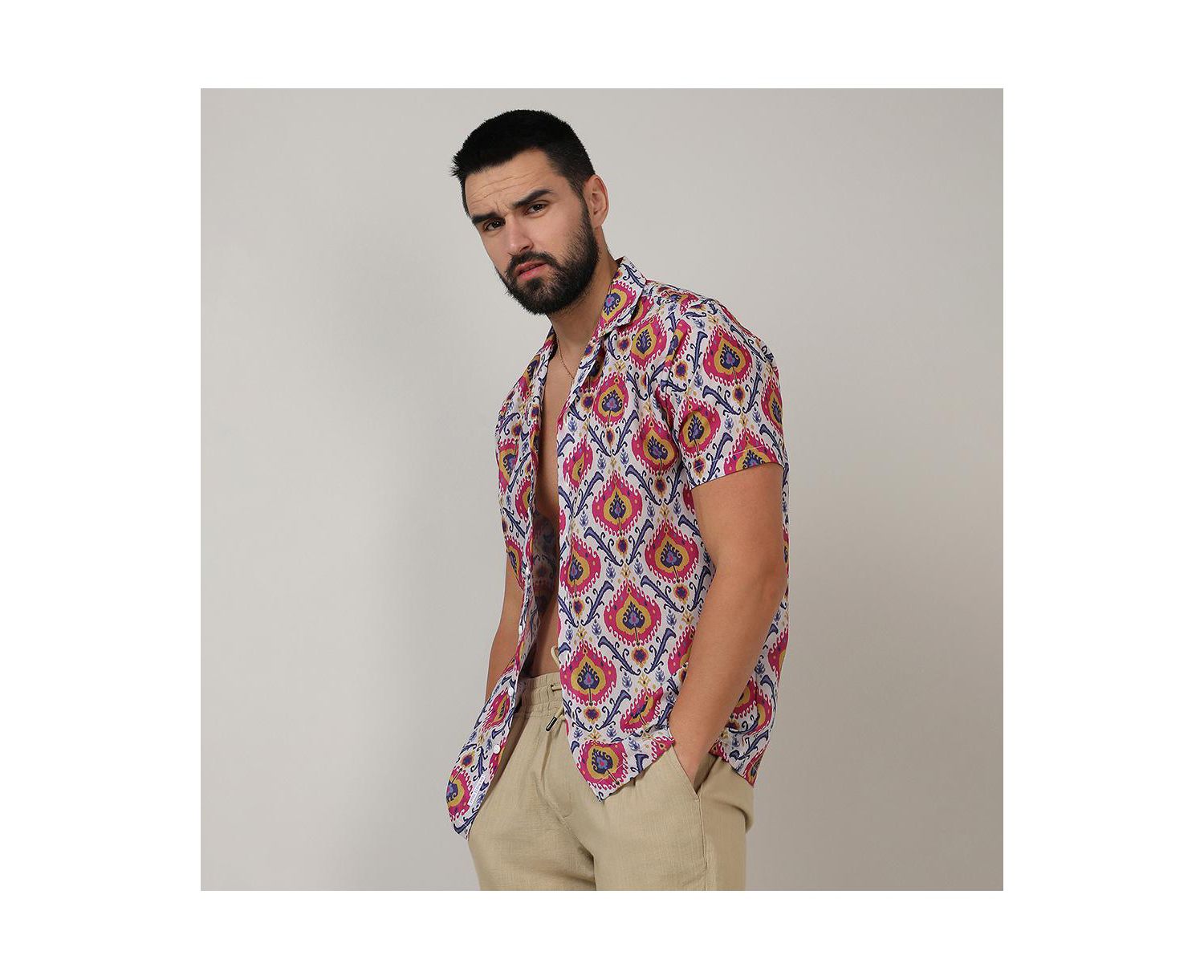 Men's Crimson Red & Ivory White Ethnic Shirt