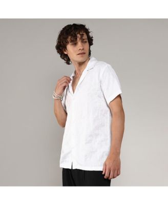 Men's Chalk White Embroidered Heathered Shirt