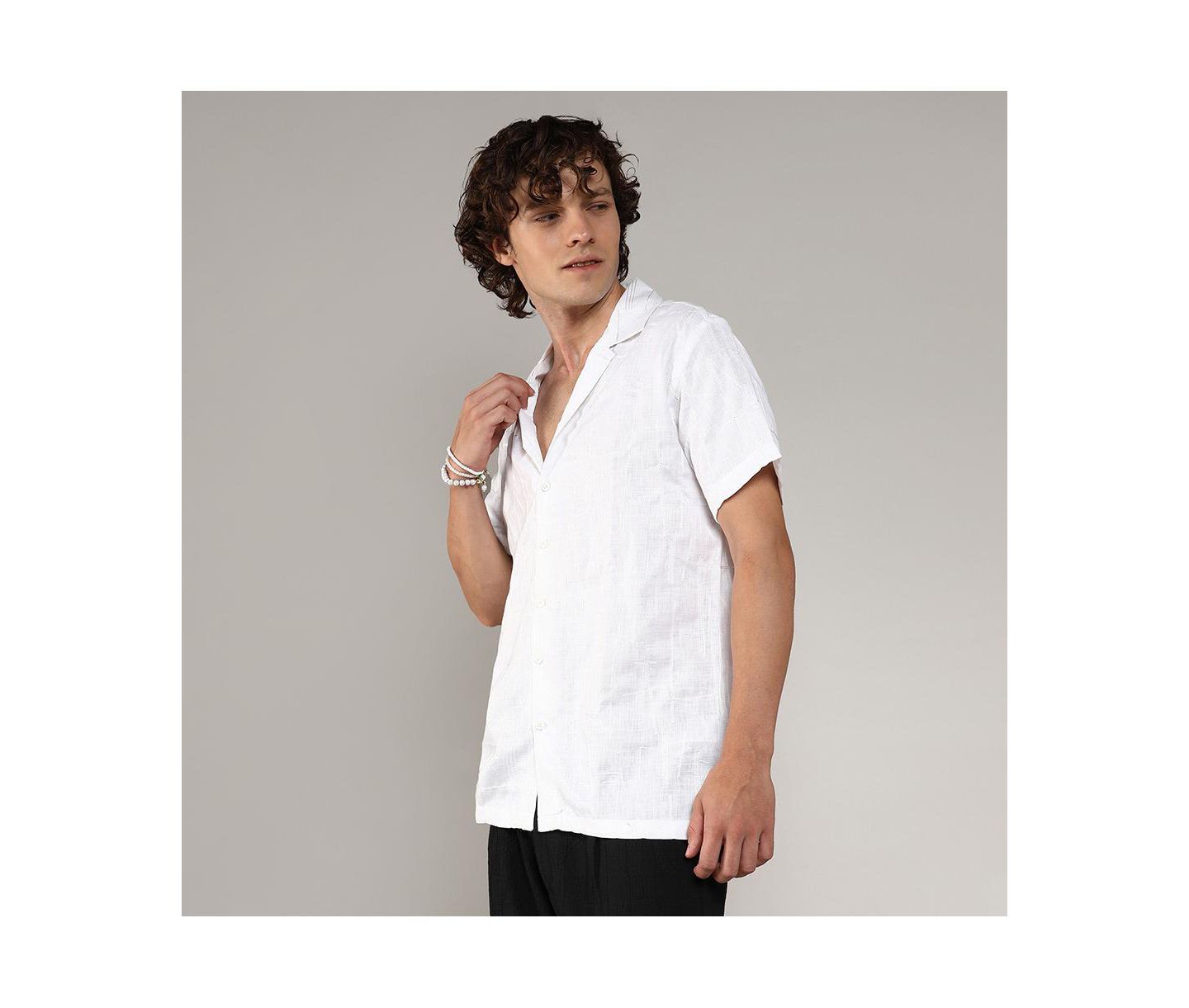 Мужская рубашка Cahoot Campus Sutra Chalk White Embroidered Heathered, цвет: Белый — фото 6