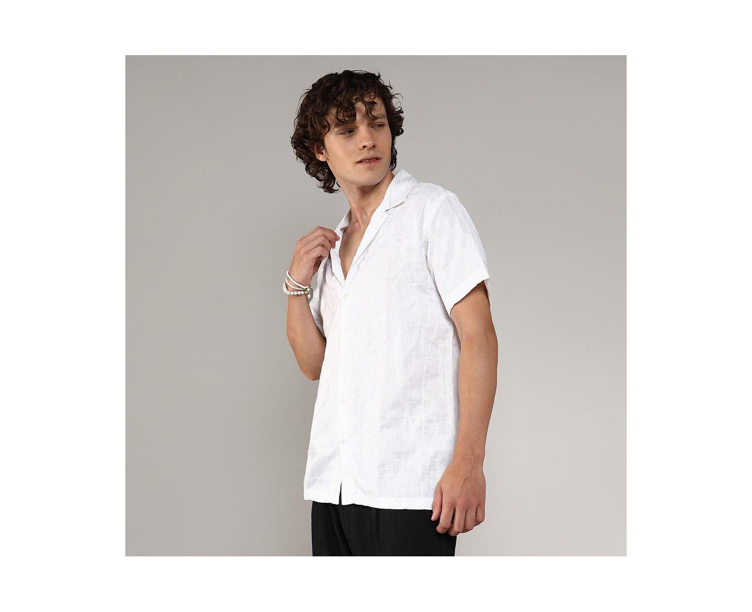 Men's Chalk White Embroidered Heathered Shirt