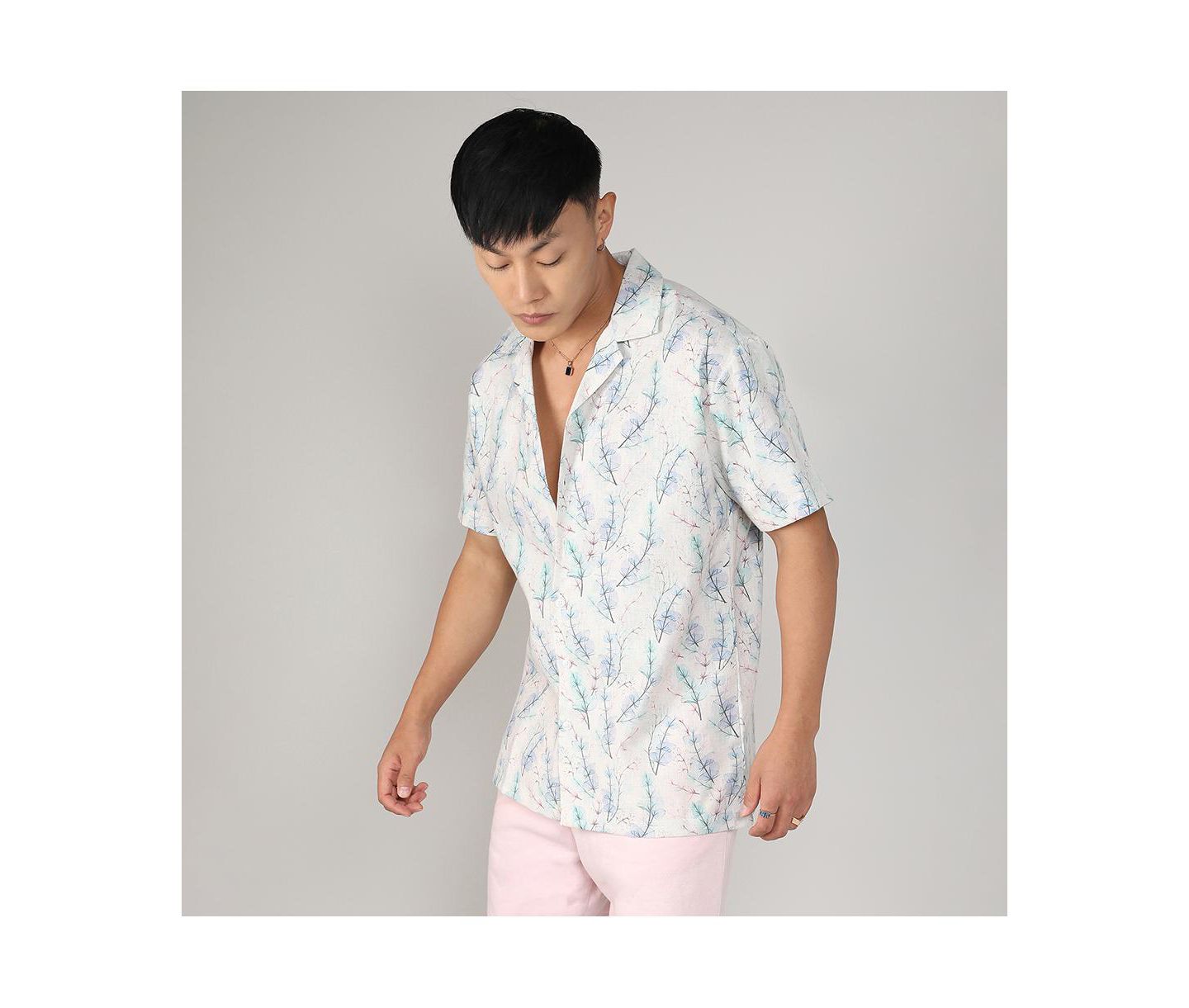 Мужская рубашка Cahoot Campus Sutra Ivory White & Icy Blue Flora Tint, цвет: Белый — фото 2