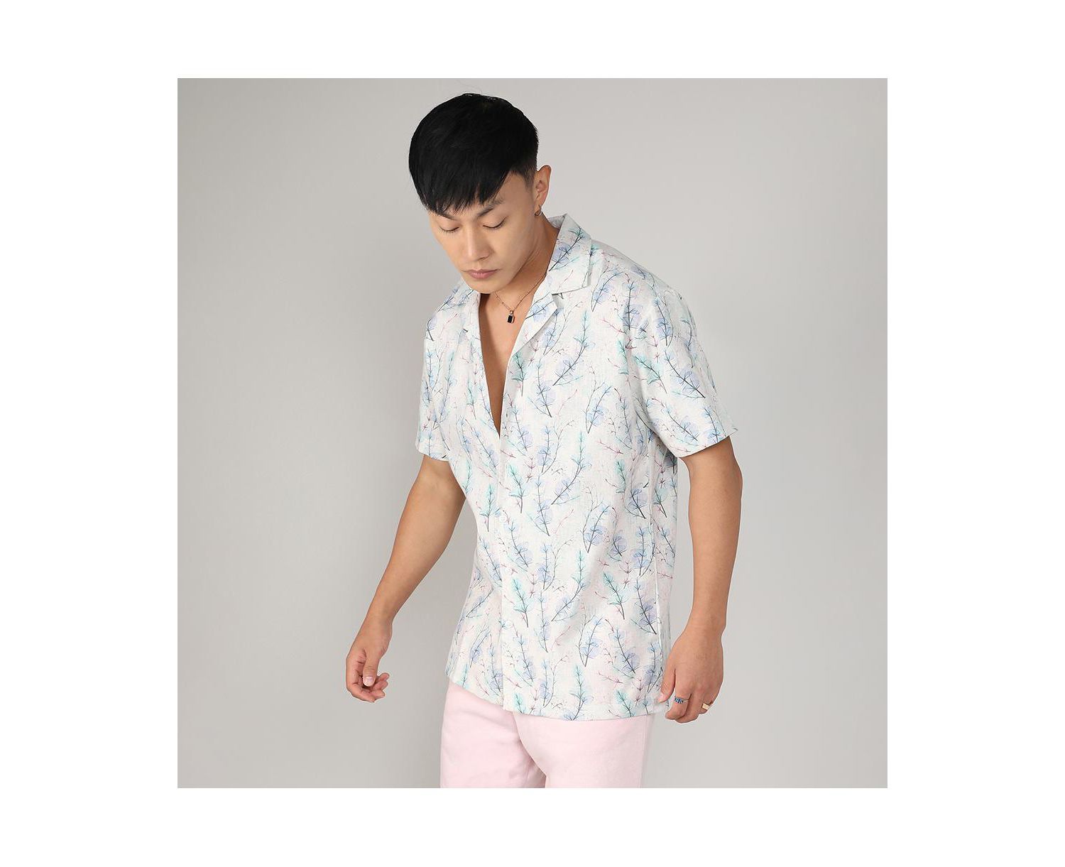 Men's Ivory White & Icy Blue Flora Tint Shirt