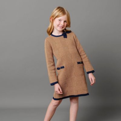 Little Girls Long Sleeve Bow Detail Intarsia Sweater Dress