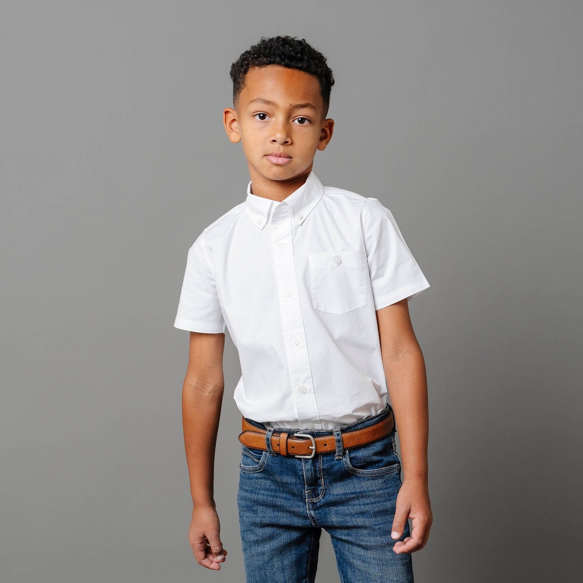 Hope & Henry Boys Organic Short Sleeve Stretch Poplin Button Down Shirt