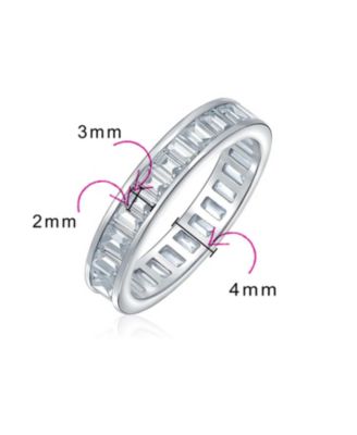Cubic Zirconia Channel Set Rectangle Emerald Cut Baguette CZ Eternity  Band Ring .925 Sterling Silver 4MM Stackable Rings