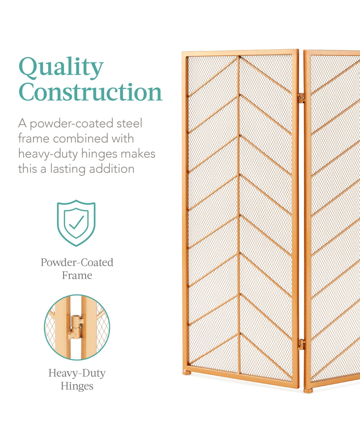 Best Choice Products 52x31in 3-Panel Iron Chevron Fireplace Screen, Spark Guard w/ Handles