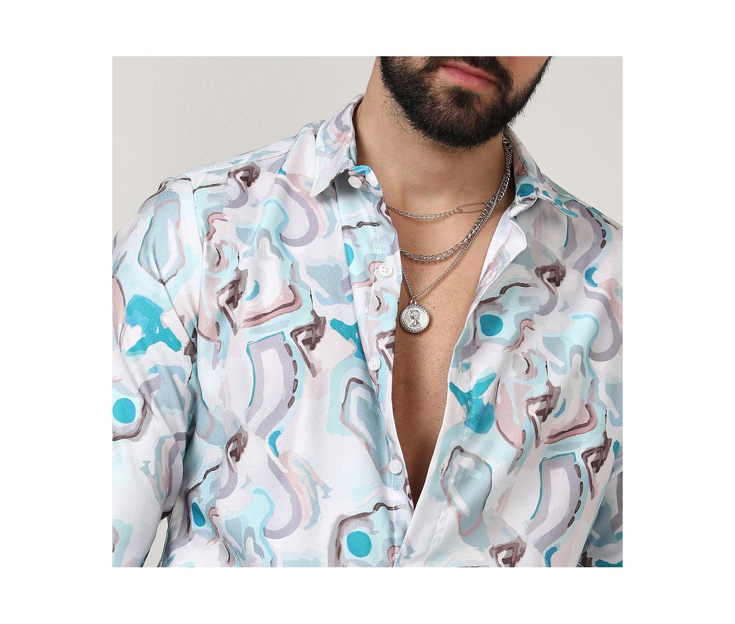 Мужская рубашка Cahoot Sky Blue & Ivory White Fluid Fade, цвет: Белый — фото 8