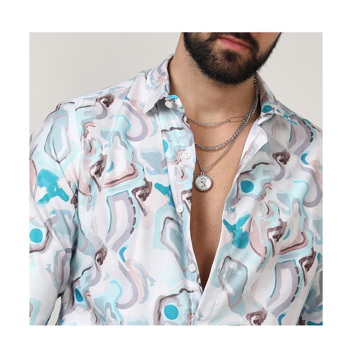 Campus Sutra Men's Sky Blue & IvoryFluid Fade Shirt - White