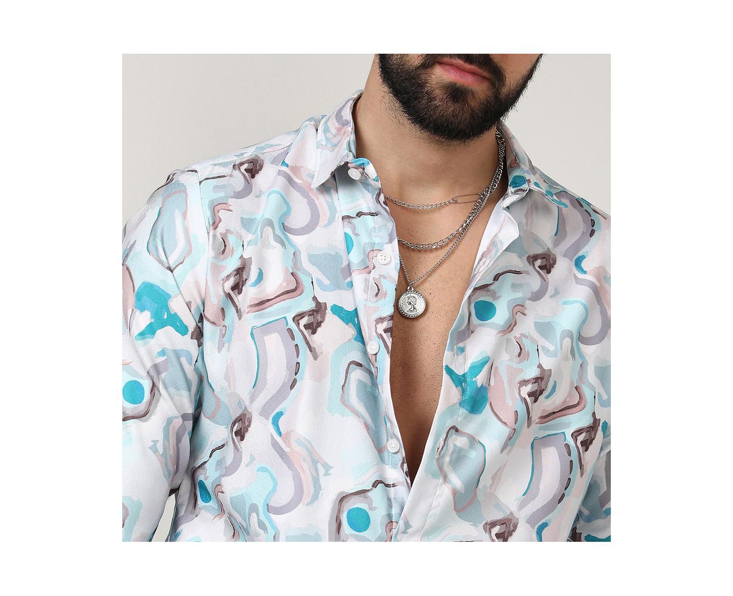 Men's Sky Blue & Ivory White Fluid Fade Shirt