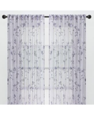 Premium 2-Panel Floral Textured Sheer Curtain Panels - 3-in-1 Back Tab, Rod Pocket, Ring Tab - for Windows Living Room Bedroom- Translucent Window Drapes for Home - 52 x 84 Inches - Brown