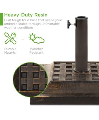 26lb Heavy-Duty Steel Square Patio Umbrella Base Stand w/ Decorative Basketweave Pattern - Bronze