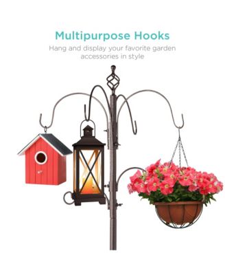 89in 6-Hook Bird Feeding Station, Steel Multi-Feeder Stand w/ 4 Feeders, Tray, Bird Bath