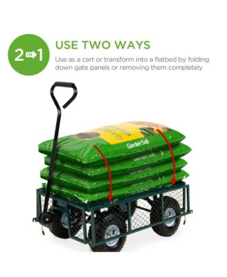 Heavy-Duty Steel Garden Wagon Lawn Utility Cart w/ 400lb Capacity, Removable Sides, Handle - Gray