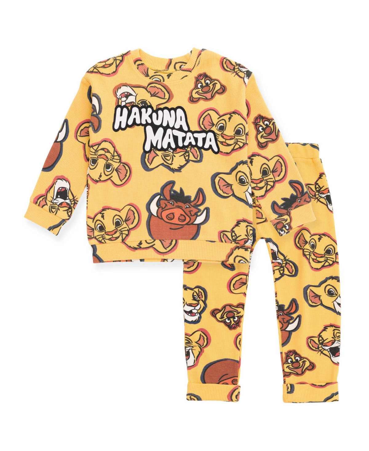 Disney Toddler Boys Mickey Mouse Lion King Winnie the Pooh Waffle Knit Sweatshirt & Pants Set Newborn to (0-3 Months - 5T) - Lion king brown