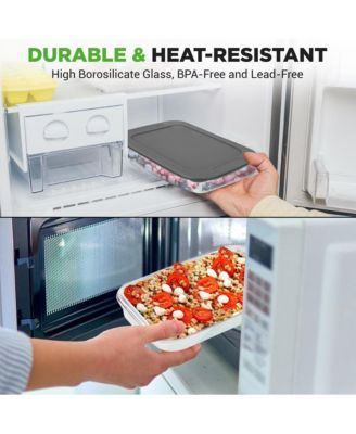 4 Sets of High Borosilicate Rectangular Glass Bakeware Set with PE Lid (Red)