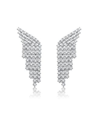 Sterling Silver White Gold Plated with White Cubic Zirconia Angel Wing Waterfall Earrings