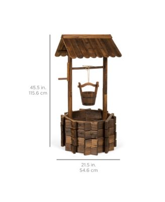 Rustic Wooden Wishing Well Planter Outdoor Home Decor for Patio, Garden, Yard w/ Hanging Bucket